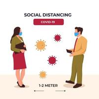distanciamiento social. mantenga la distancia en la sociedad pública para protegerse del brote de covid-19. vector