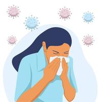 A girl has fever and shows symptoms of coronavirus infection vector