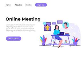ilustración de concepto de diseño plano moderno de página de inicio de reunión en línea vector