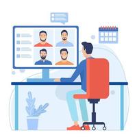 Man having a conference call with his business team online, telecommuting, remote work and business communications concept vector