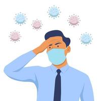 A man has fever and shows symptoms of coronavirus infection vector