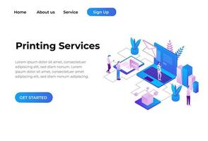 Landing page template of Printing Service Illustration Concept. Isometric design concept of web page design for website and mobile website.Vector illustration vector