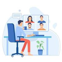 Man having a conference call with his business team online, telecommuting, remote work and business communications concept vector