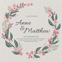 Circle wedding invitation with handrawn flowers vector