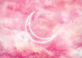 Galaxy background with moon in neon vector