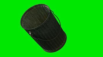 metal trash bin on green chromakey background video