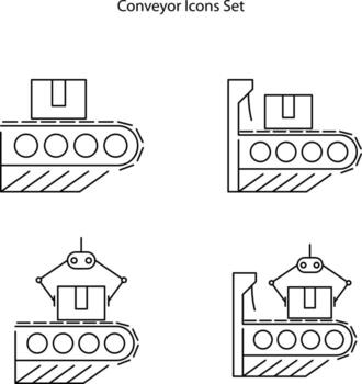 conveyor icons set isolated on white background. conveyor icon thin line outline linear conveyor symbol for logo, web, app, UI. conveyor icon simple sign. vector