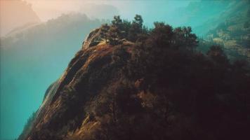 coucher de soleil en montagne avec herbe verte et arbres video