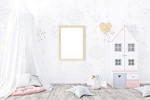 Interior kids room wallpaper, Mockup posters in child room interior,3d rendering photo