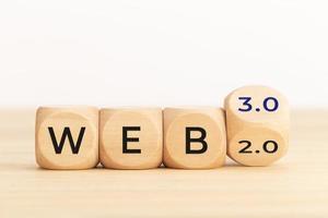 Changing from web 2.0 to web 3.0 concept. Wooden blocks with text. Copy space photo