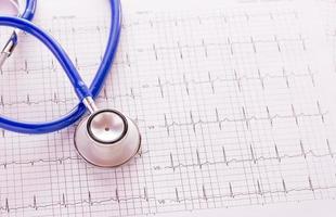 Blue stethoscope and cardiogram pulse trace concept