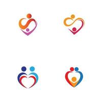 Heart logo and people design, Charity and support vector concept, love and happy life vector illustration.