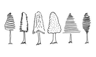 doodle park forest conifer siluetas abstractas árboles delineados en conjunto de colección de color negro vector