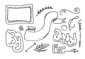 Retro line drawing frames, ribbons, decorations and plants.Hand drawn words and, for and by. vector