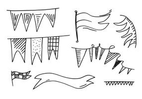 Hand drawn doodle bunting flags set. Vector sketch.