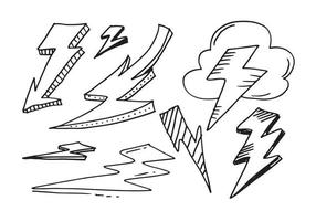 Hand Drawn Doodle Lightning Bolt Signs,Warning Symbol illustration and set of lightnings. vector