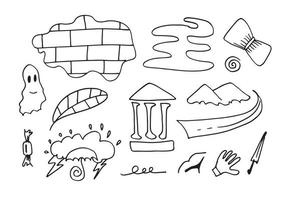 Hand drawn graffiti.lightning, building walls, mountains, clouds, leaves, ties for concept design on white background vector