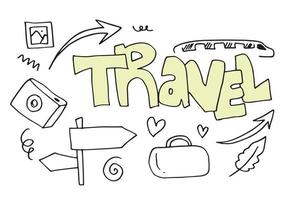 Set of hand drawn travel doodle. Vector illustration.Doodle art world travel collection design.