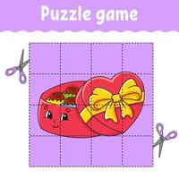 Puzzle game for kids. Education developing worksheet. Learning game for children. Color activity page. Valentine's Day. Riddle for preschool. Isolated vector illustration in cartoon style.