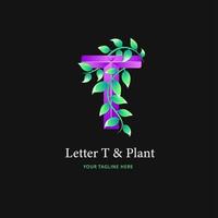 logotipo de letra t y diseño de logotipo de planta, plantilla de logotipo colorido vector