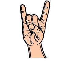 Hand gesture. Rock sign. Colorful vector illustration. Isolated on white background. Design element. Template for your design, books, stickers, cards.