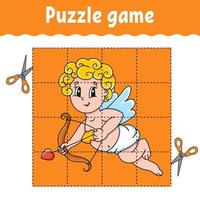 Puzzle game for kids. Education developing worksheet. Learning game for children. Color activity page. Valentine's Day. Riddle for preschool. Isolated vector illustration in cartoon style.