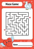 Square maze. Game for kids. Funny labyrinth. Education developing worksheet. Activity page. Puzzle for children. Valentine's Day. Riddle for preschool. Logical conundrum. Color vector illustration.