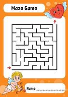 Square maze. Game for kids. Funny labyrinth. Education developing worksheet. Activity page. Puzzle for children. Valentine's Day. Riddle for preschool. Logical conundrum. Color vector illustration.