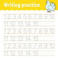 Learn Numbers. Trace and write. Handwriting practice. Education developing worksheet. Color activity page. Isolated vector illustration in cute cartoon style.