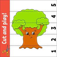 Learning numbers 1-5. Cut and play. Education worksheet. Game for kids. Color activity page. Puzzle for children. Riddle for preschool. Vector illustration. cartoon style.