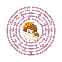 Circle maze. Game for kids. Puzzle for children. Round labyrinth conundrum. Color vector illustration. Find the right path. Education worksheet.