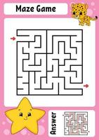 Square maze. Game for kids. Funny labyrinth. Education developing worksheet. Activity page. Puzzle for children. Cartoon style. Riddle for preschool. Logical conundrum. Color vector illustration.