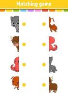 Matching game. Draw a line. Education developing worksheet. Activity page with color pictures. Riddle for children. Isolated vector illustration. Cute character. Cartoon style.