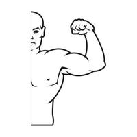 Bodybuilder strong man. Outline silhouette. Design element. Vector illustration isolated on white background. Template for books, stickers, posters, cards, clothes.