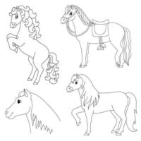 Cute horse. Farm animal. Coloring book page for kids. Cartoon style. Vector illustration isolated on white background.