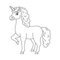 unicornio mágico de hadas. lindo caballo. página de libro para colorear para niños. estilo de dibujos animados. ilustración vectorial aislado sobre fondo blanco. vector