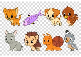 Set of stickers with cute cartoon characters. Animal clipart. Colorful pack. Vector illustration. Patch badges collection for kids. For daily planner, organizer, diary.