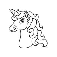 cabeza de unicornio de caballo. página de libro para colorear para niños. estilo de dibujos animados. ilustración vectorial aislado sobre fondo blanco. vector