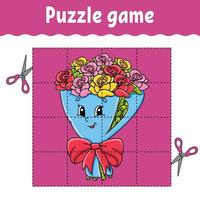 Puzzle game for kids. Education developing worksheet. Learning game for children. Color activity page. Valentine's Day. Riddle for preschool. Isolated vector illustration in cartoon style.