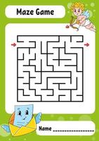 Square maze. Game for kids. Funny labyrinth. Education developing worksheet. Activity page. Puzzle for children. Valentine's Day. Riddle for preschool. Logical conundrum. Color vector illustration.