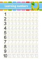 Trace and write numbers. Handwriting practice. Learning numbers for kids. Education developing worksheet. St. Patrick's day. Activity page. Isolated vector illustration in cute cartoon style.