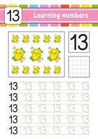 Trace and write numbers. Handwriting practice. Learning numbers for kids. Education developing worksheet. St. Patrick's day. Activity page. Isolated vector illustration in cute cartoon style.