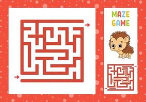 Square maze. Game for kids. Puzzle for children. Happy character. Labyrinth conundrum. Color vector illustration. Find the right path. With answer. Isolated vector illustration. Cartoon style.