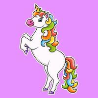 Cute unicorn. Magic fairy horse. Cartoon character. Colorful vector illustration. Isolated on white background. Design element. Template for your design, books, stickers, cards, posters, clothes.