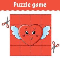 Puzzle game for kids. Education developing worksheet. Learning game for children. Color activity page. Valentine's Day. Riddle for preschool. Isolated vector illustration in cartoon style.