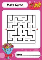 Square maze. Game for kids. Funny labyrinth. Education developing worksheet. Activity page. Puzzle for children. Valentine's Day. Riddle for preschool. Logical conundrum. Color vector illustration.