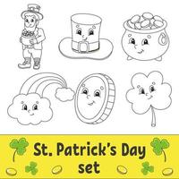 Coloring book for kids. St. Patrick's Day. Cheerful characters. Vector illustration. Cute cartoon style. Black contour silhouette. Isolated on white background.