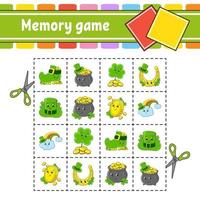 Memory game for kids. Education developing worksheet. Activity page with pictures. St. Patrick's day. Logical thinking training. Isolated vector illustration. Funny character. cartoon style.