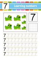 Trace and write numbers. Handwriting practice. Learning numbers for kids. Education developing worksheet. St. Patrick's day. Activity page. Isolated vector illustration in cute cartoon style.