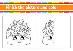 Finish the picture and color. Cartoon character isolated on white background. For kids education. Activity worksheet. vector